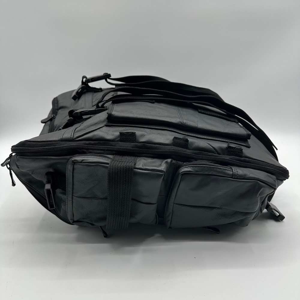 Carroll Black Leather Multi-Pocket Backpack Utility Travel Rucksack Bag - Picture 3 of 15